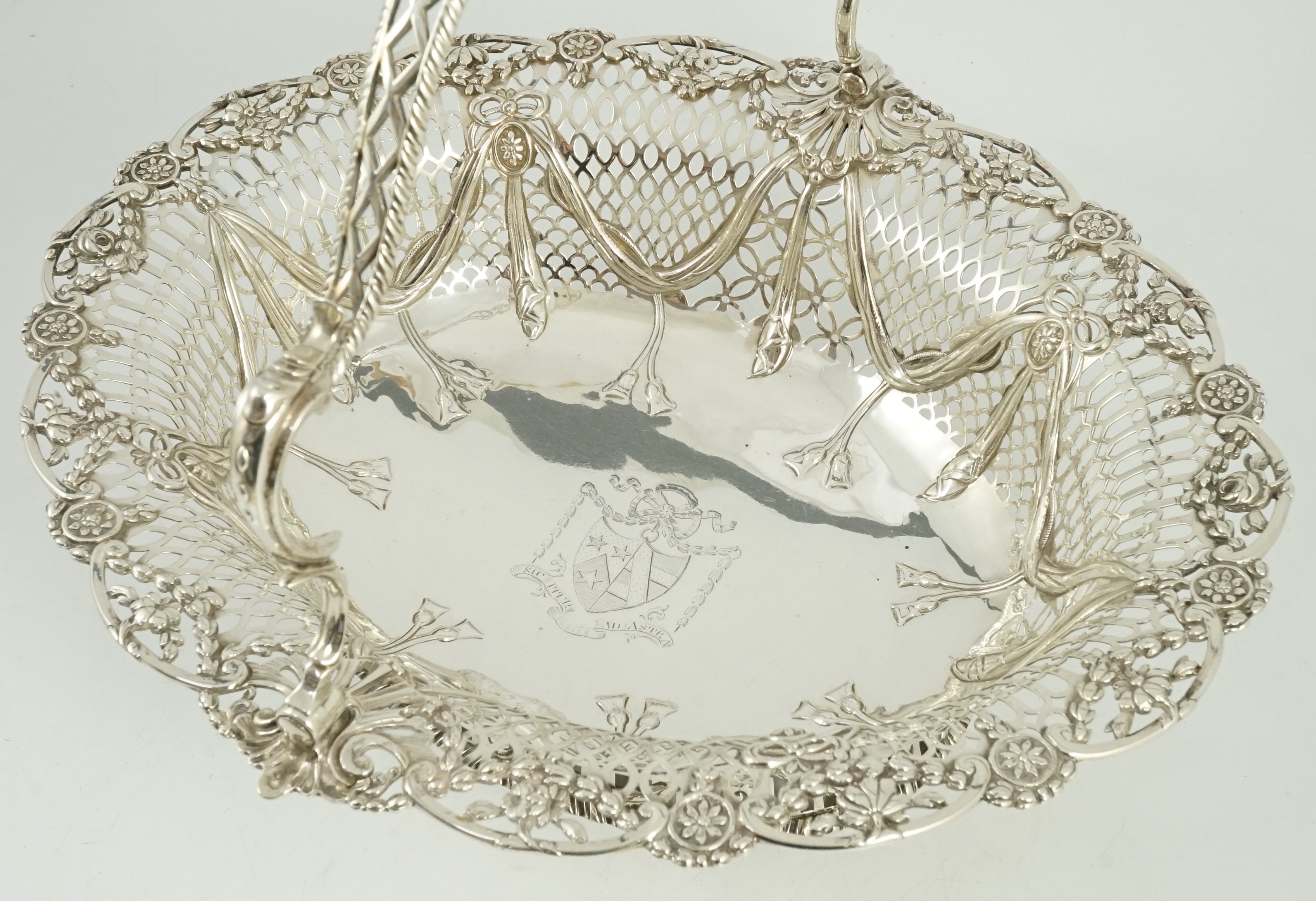 A George III pierced silver oval bread basket, by Charles Aldridge & Henry Green